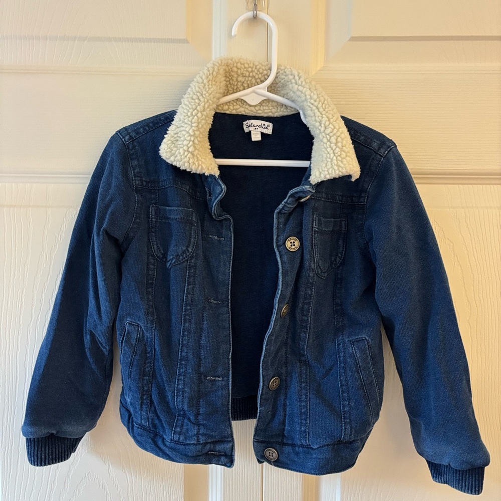 Splendid Dark Blue Kids Jean Jacket with Cream Sherpa Collar